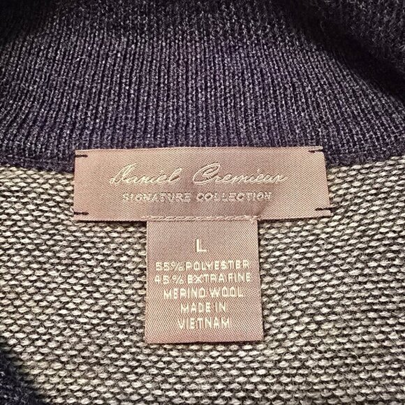 Daniel Cremieux Signature Collection Navy Merino Wool Quarter Zip Sweater Sz L - Picture 6 of 7